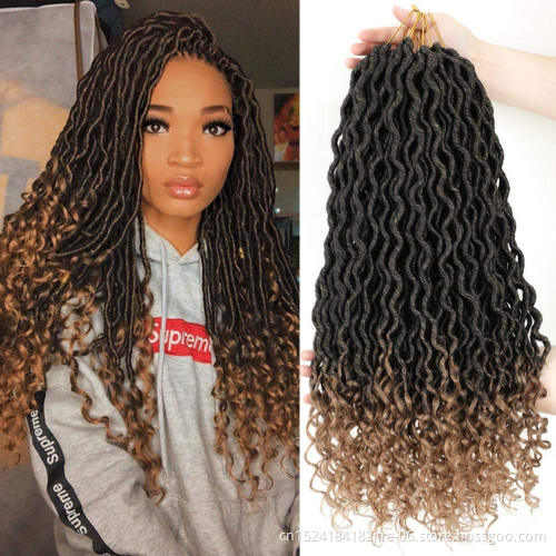24 inch soft locs, goddess locs crochet braid hair extension with curly end natural